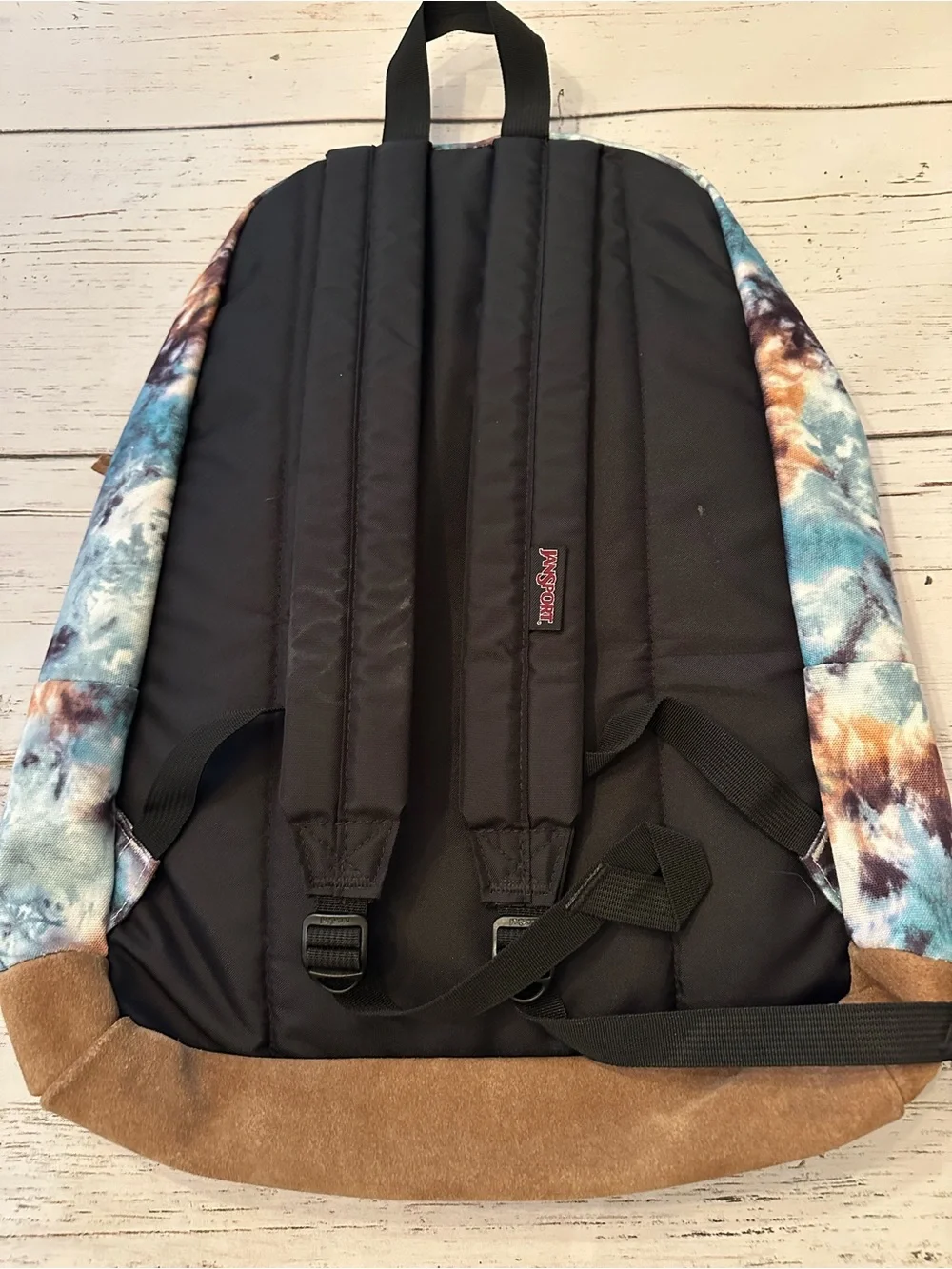 Jansport Tie-Dye Teal Brown Suede-Base Backpack